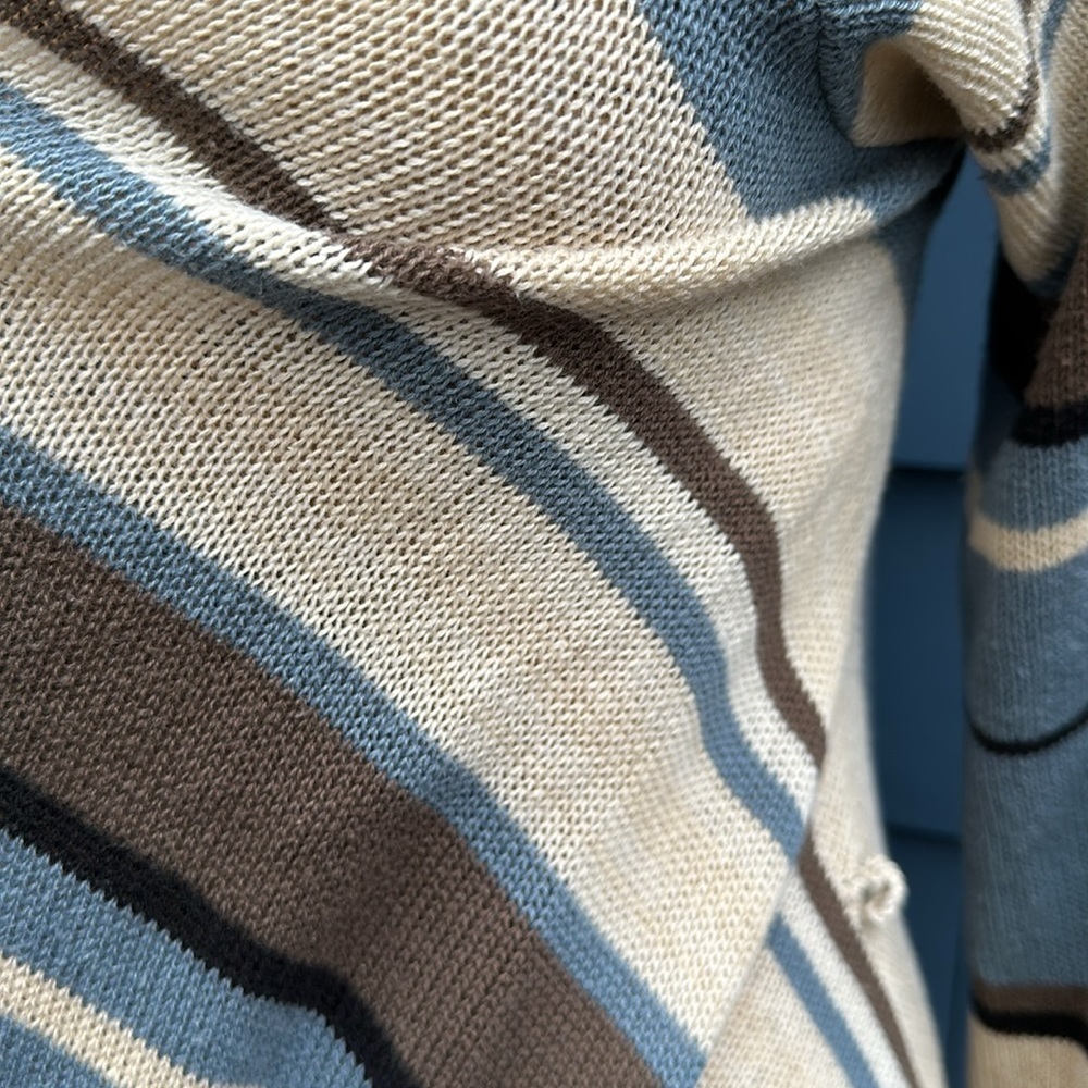 💙🤎🤍Goddis S/M blue tan cream black Naples sweater cardigan drape - Picture 3 of 10